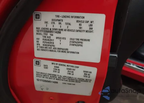 1998 Chevrolet Corvette из США, поврежденный, VIN 1G1YY22G6W5114266